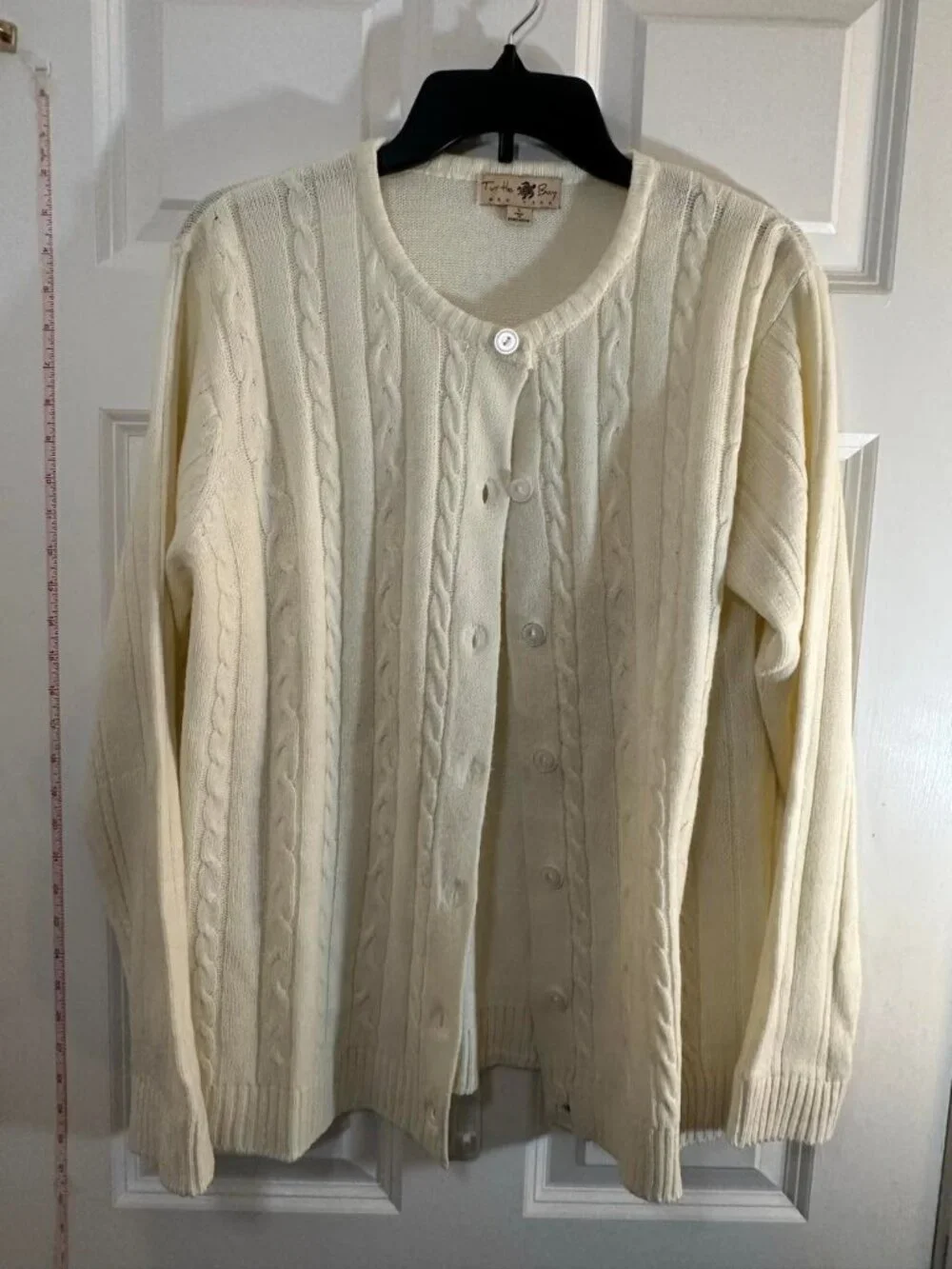 Turtle Bay Ivory Cream Cable Knit Button Front Cardigan Sweater L - Picture 1 of 6